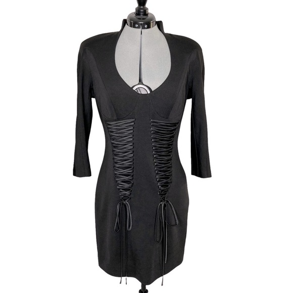 Robert Rodriguez Black fitted Bustier Style Dress w/Double Row Satin Laces - Picture 1 of 13